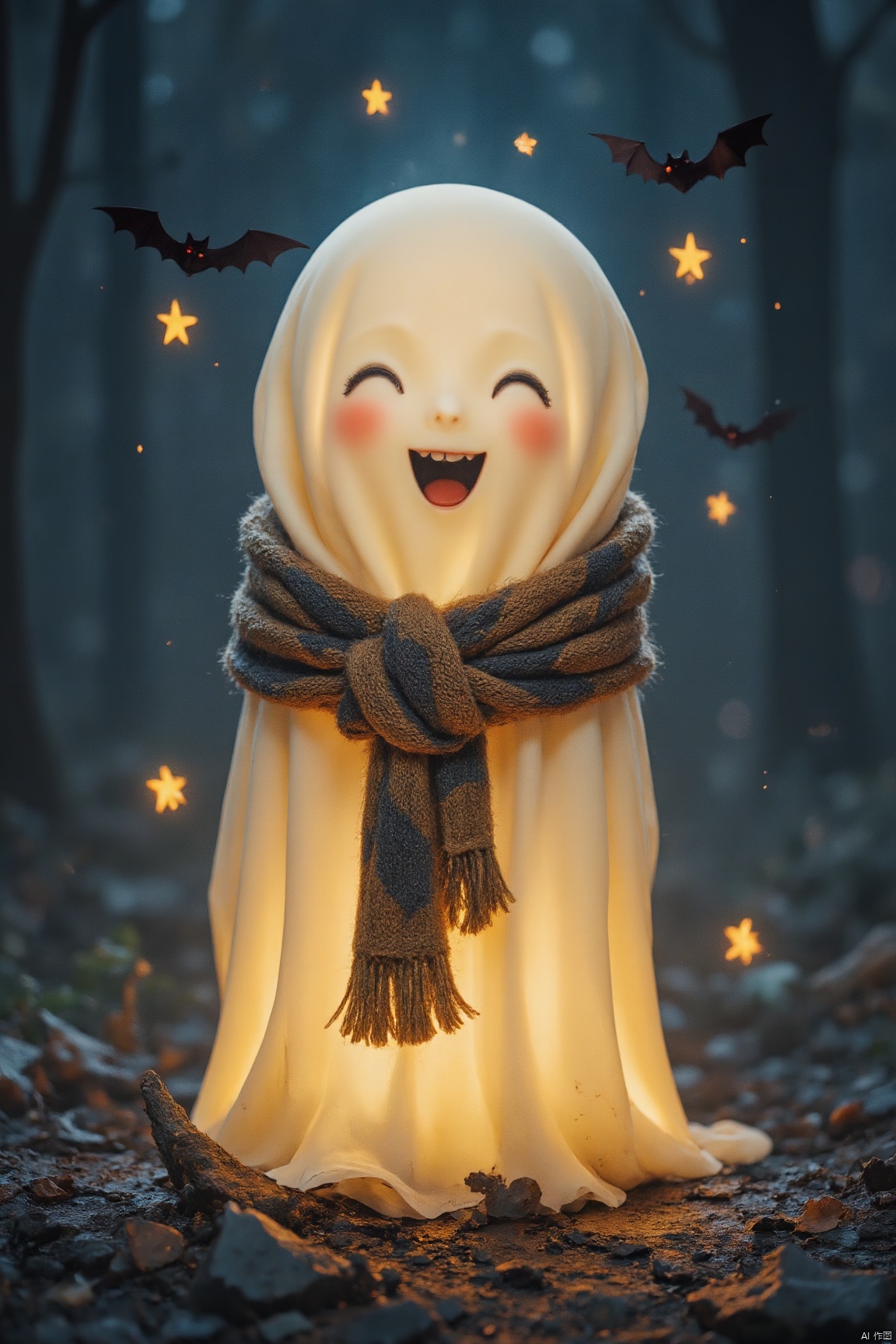 a cut ghost,halloween,WSJFLUX,scarf,A jack-o-lantern,bats