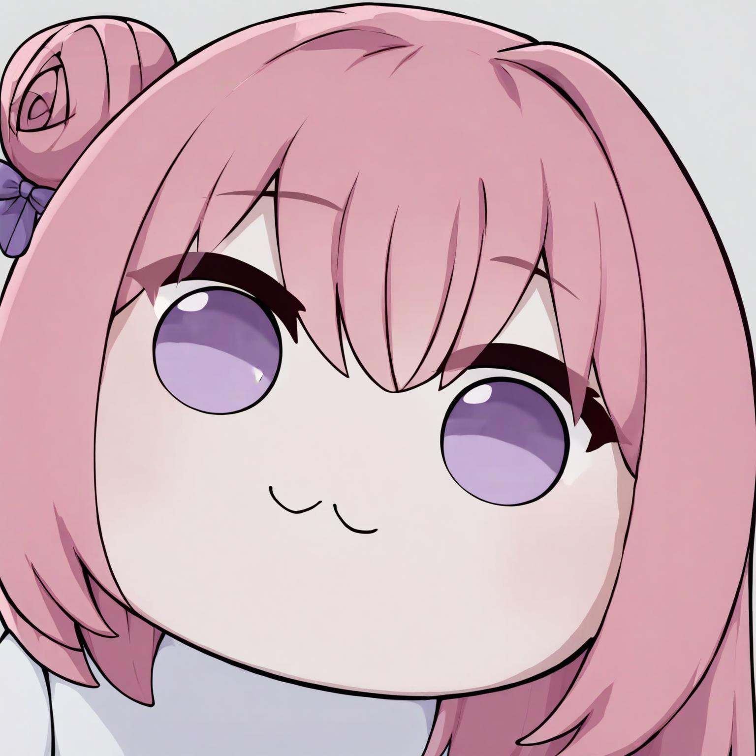 masterpiece,best quality,<lora:doro_xypher_amxl_v1:1>,doro,\:3,chibi,no humans,solid circle eyes,no pupils,white skin,creature,pink hair,purple eyes,single side bun,hair bow,<lora:portrait_a31-xl:1>,portrait,