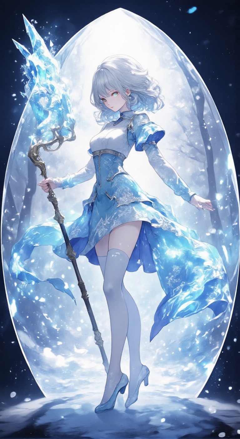 It depicts a girl posing in a graceful dancing pose in a snowy country. Her hair is long and wavy,  and her hair color is...