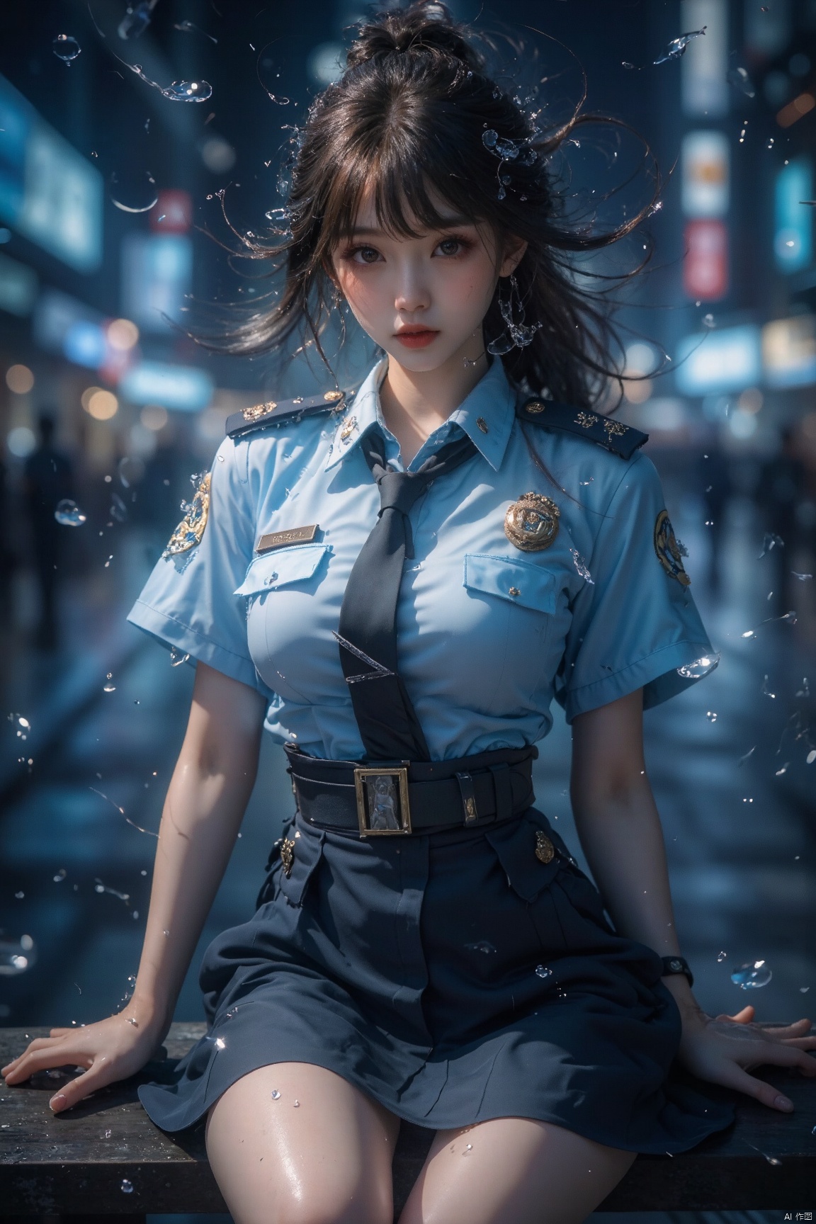 Innocent 20 year old girl、((Japan Police Officer, sexy police uniform, Skirt, Cute and elegant, Dramatic poses)),Smile,night city background,short-cut、Raw photo, (8K、top-quality、​masterpiece:1.2)、(intricate detailes:1.4)、(Photorealsitic:1.4)、octane renderings、Complex 3D rendering ultra detail, Studio Soft Light, Rim Lights, vibrant detail, super detailing, realistic skin textures, Detail Face, Beautiful detail eyes, Very detailed CG Unity 16k wallpaper, make - up, (detailedbackground:1.2), shinny skin, Full body,Hands down、Spread your legs and show your panties,sit on a bench