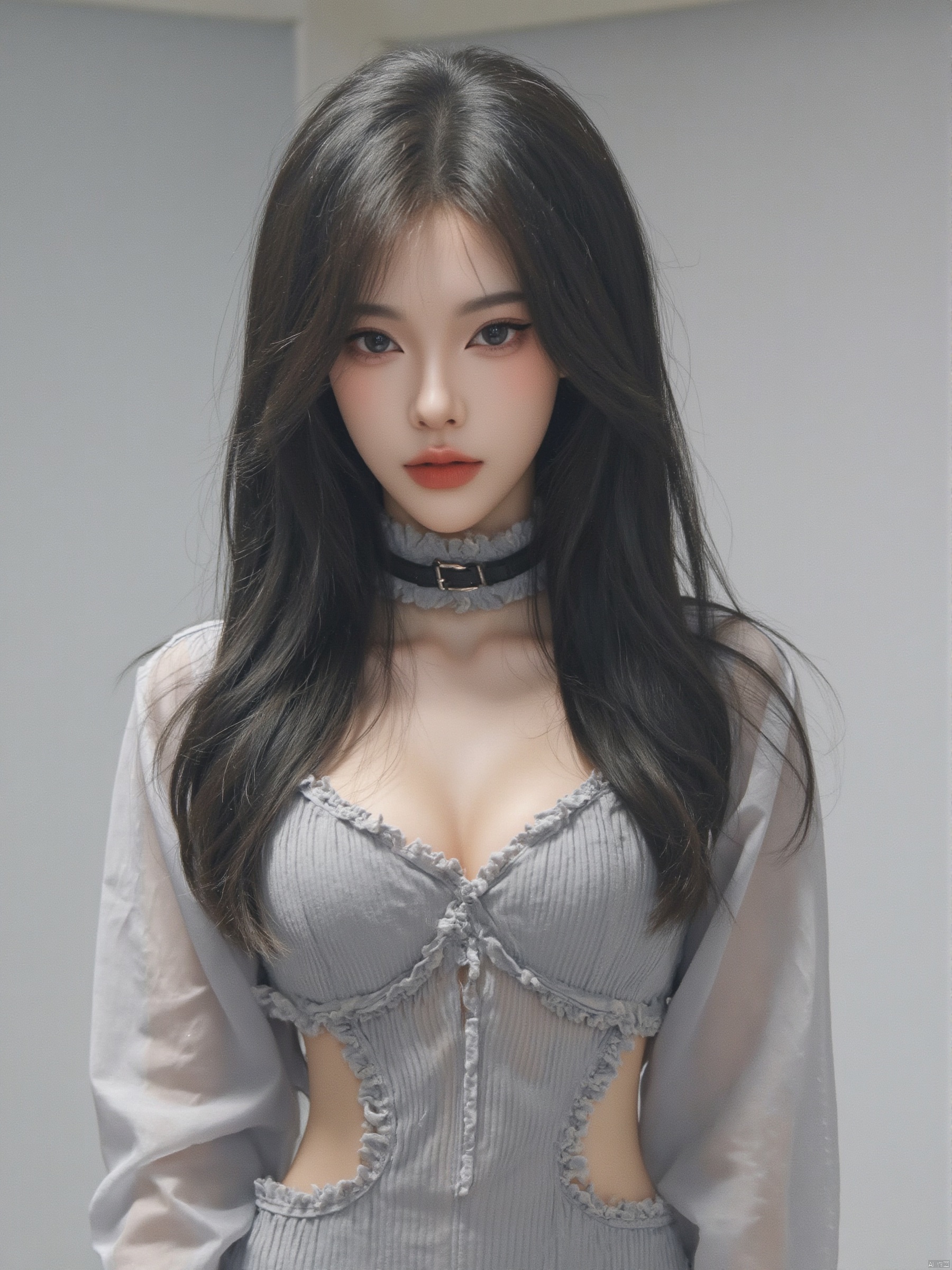 Angry Face,Rubber,Collar,((Best Quality, 8k, Masterpiece:1.3))),Crisp Focus:1.2,(Layer Cut, Big:1.2),Beautiful Woman with Perfect Figure:1.4,Slender Abs:1.2,Wet Body:1.5,Highly Detailed Face and Skin Texture,Detailed Eyes,Double Eyelids,Long Hair,