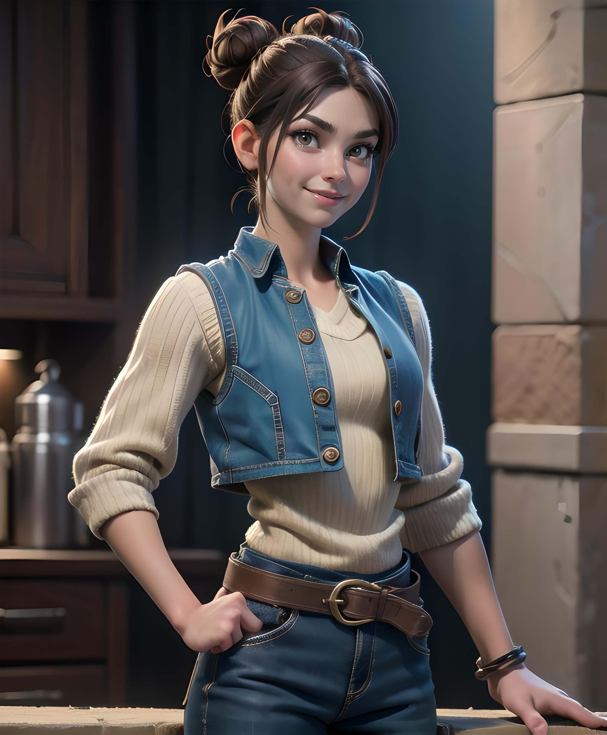 lifen,  single hair bun,  brown hair on Tensor.Art