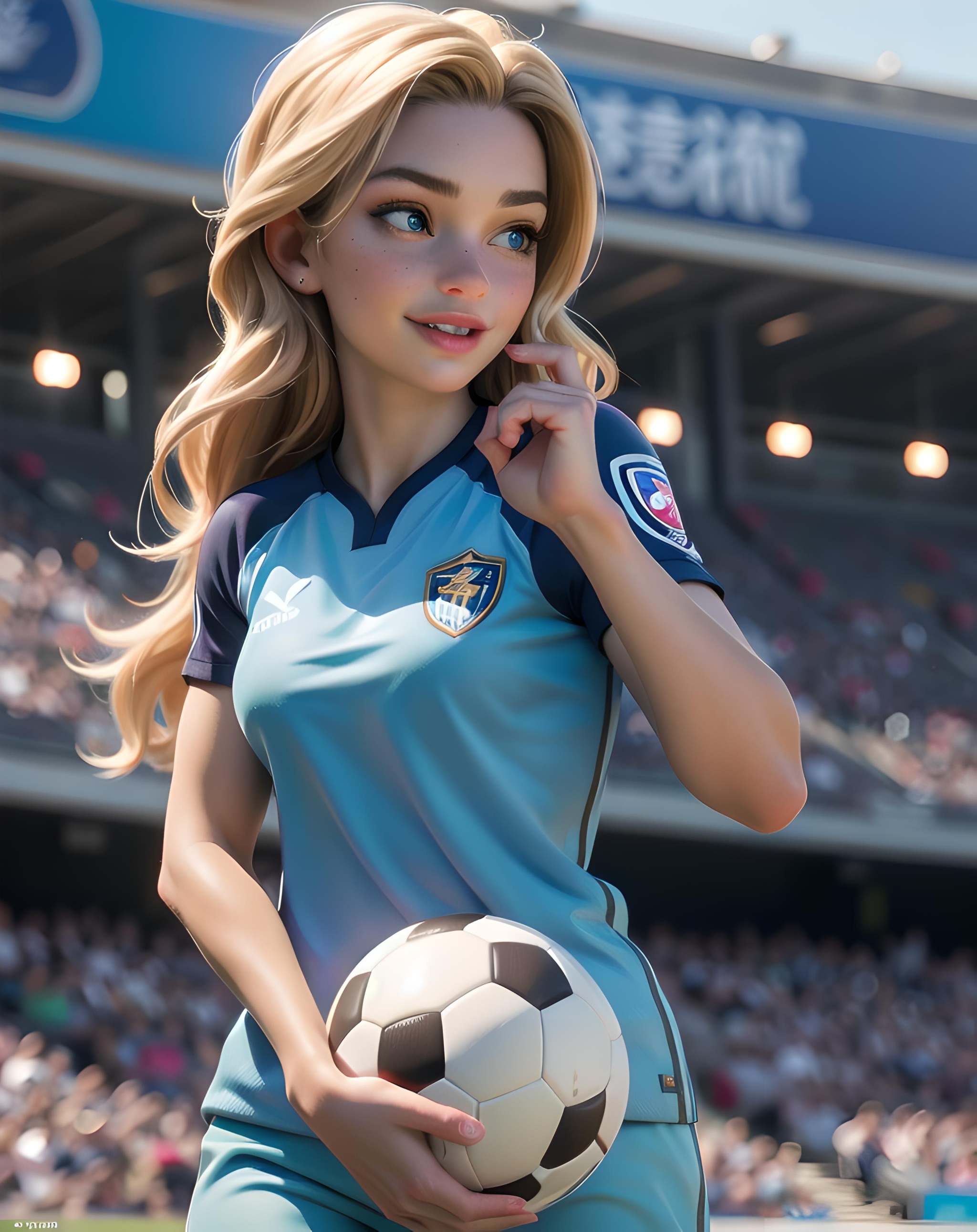 beautiful:1.2,  ,  female soccer player in a crowded stadium on Tensor.Art