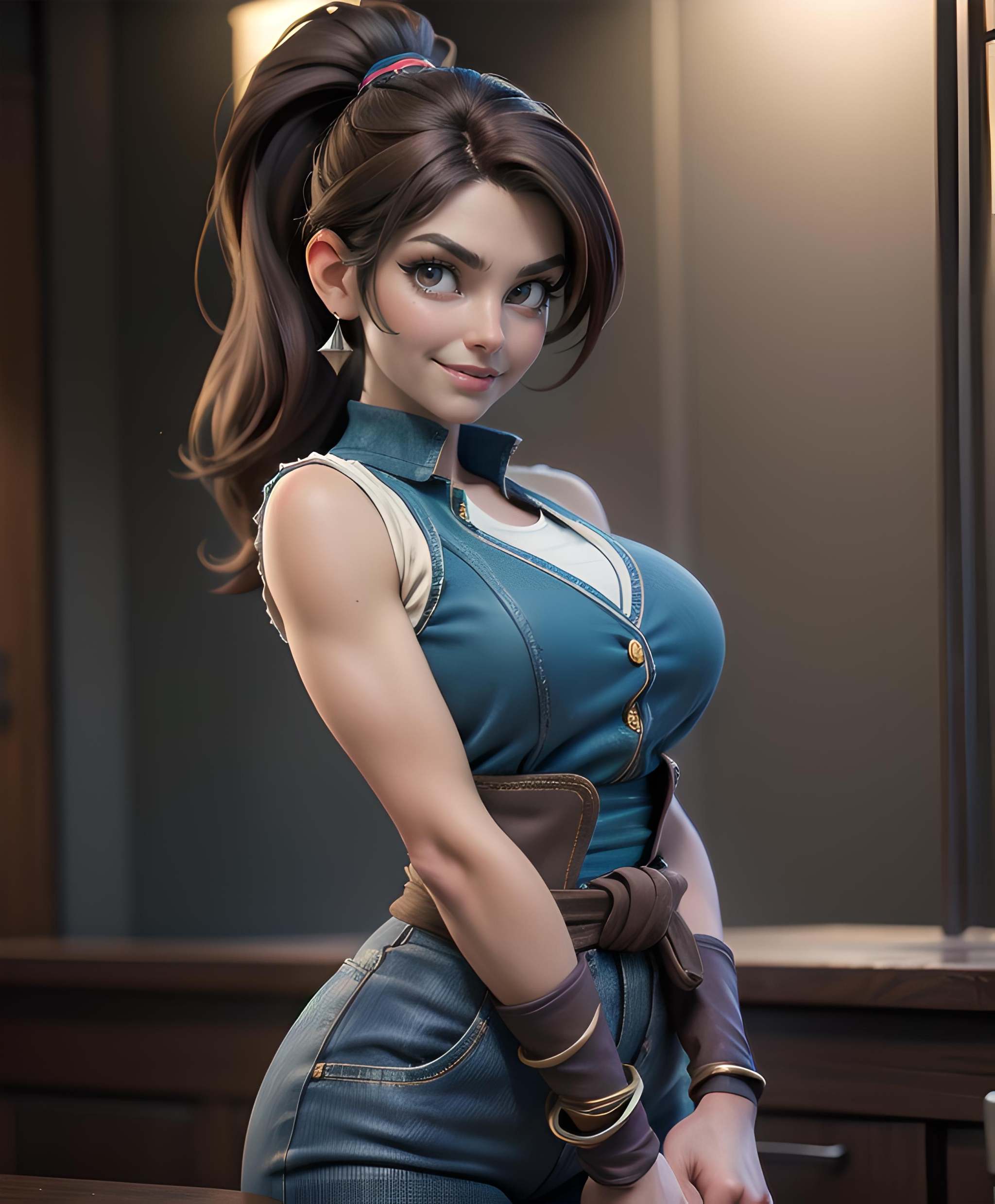 lifen,  high ponytail,  brown hair on Tensor.Art