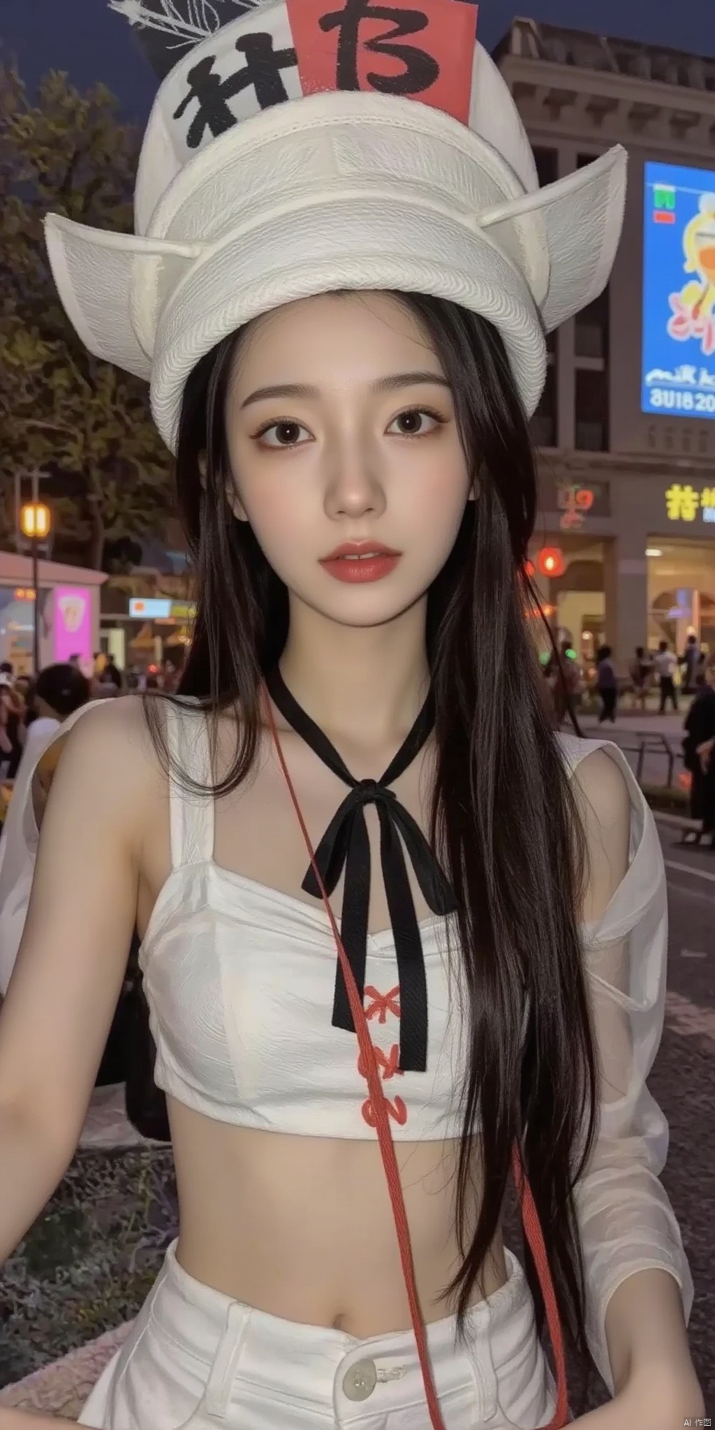 1girl, long hair, black hair, hat, solo focus,White impermanence