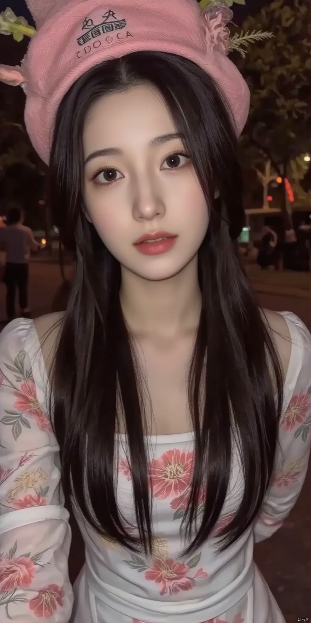 1girl, long hair, black hair, hat, solo focus,White impermanence