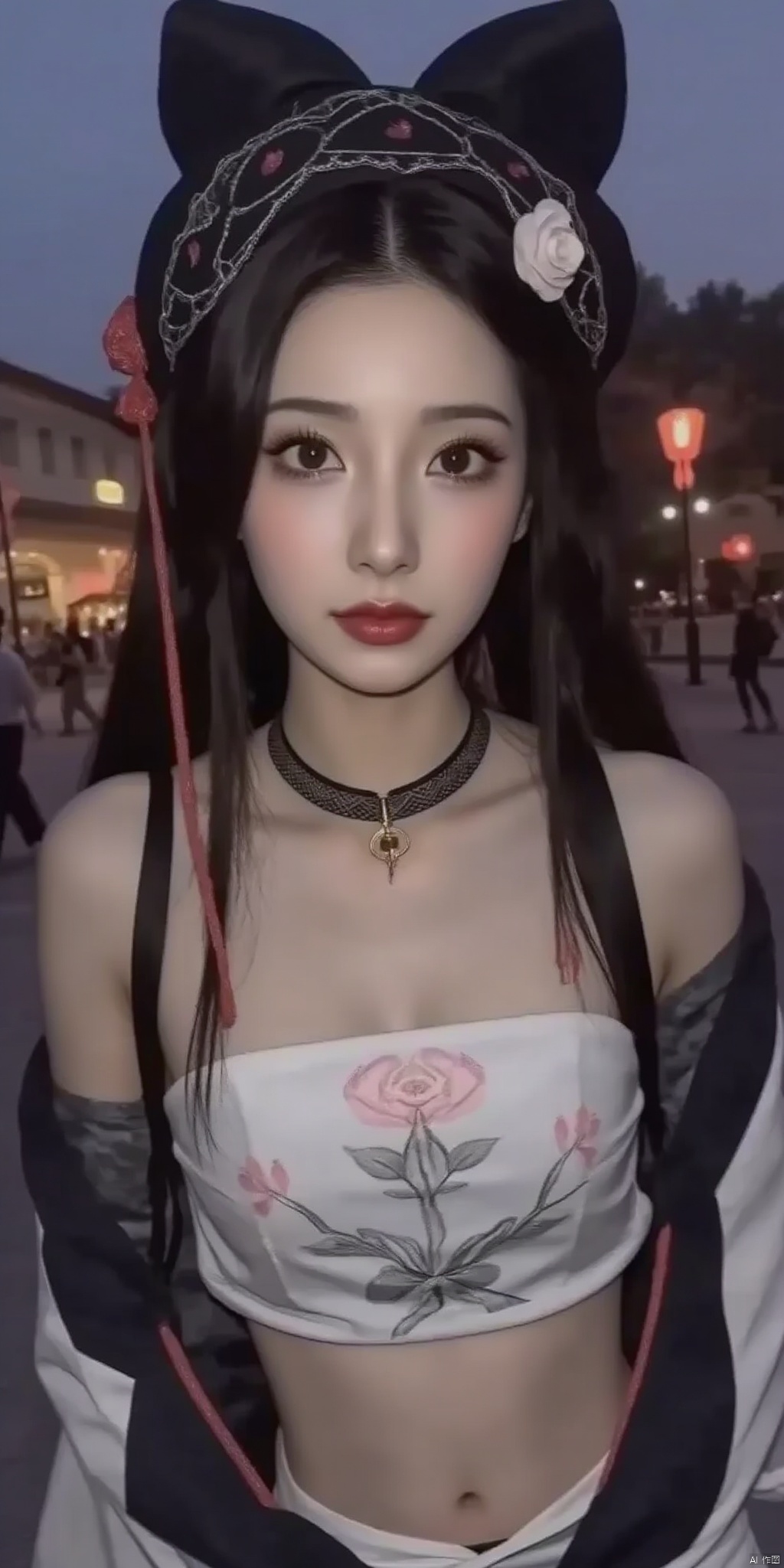 1girl, long hair, black hair, hat, solo focus,White impermanence