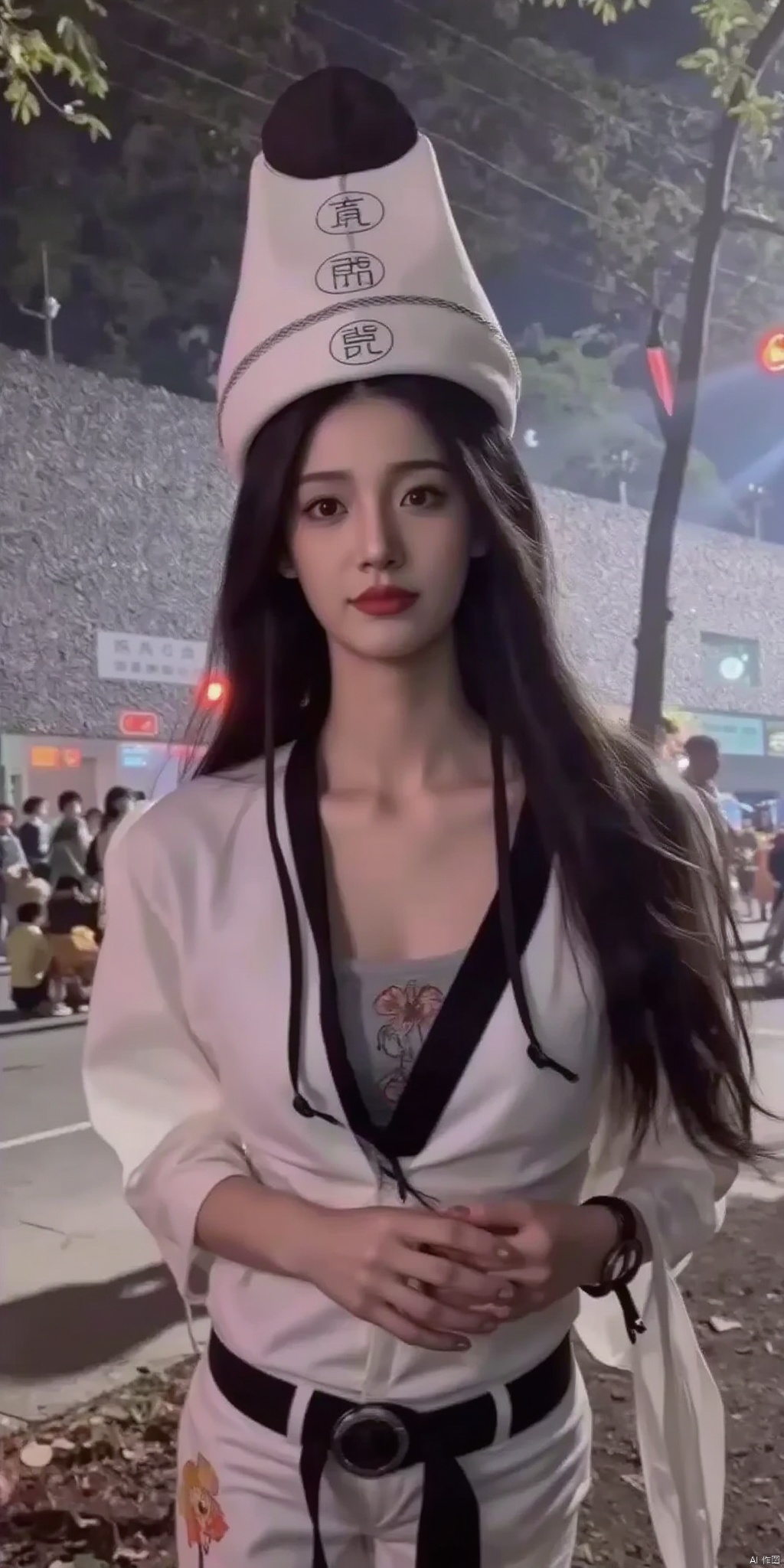 1girl, long hair, black hair, hat, solo focus,White impermanence