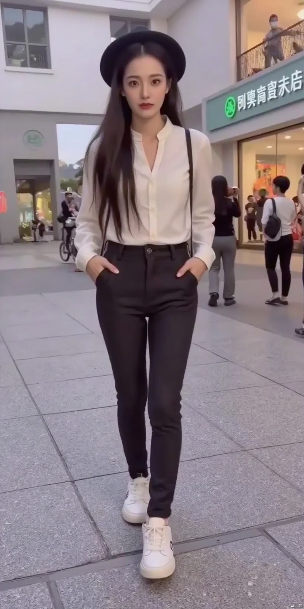 1girl, long hair, black hair, hat, solo focus