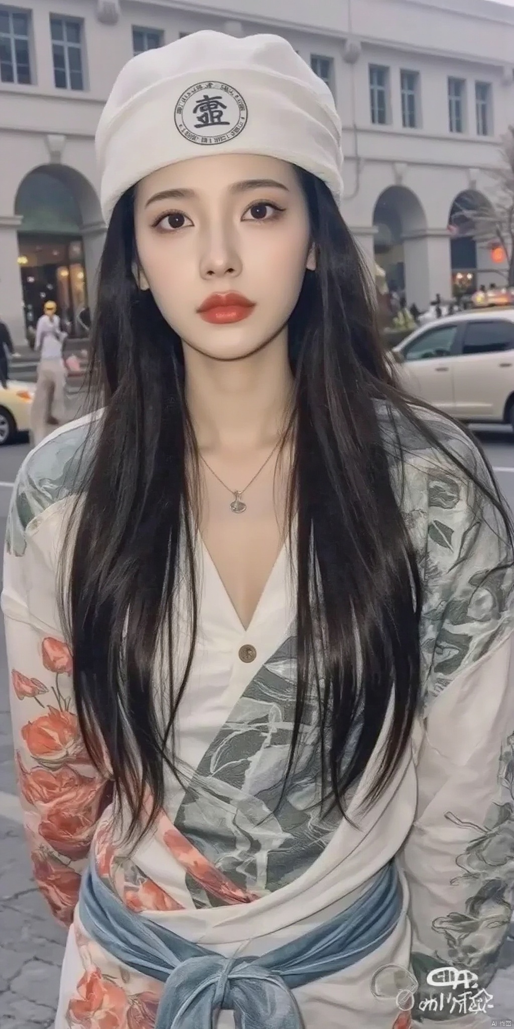 1girl, long hair, black hair, hat, solo focus,White impermanence