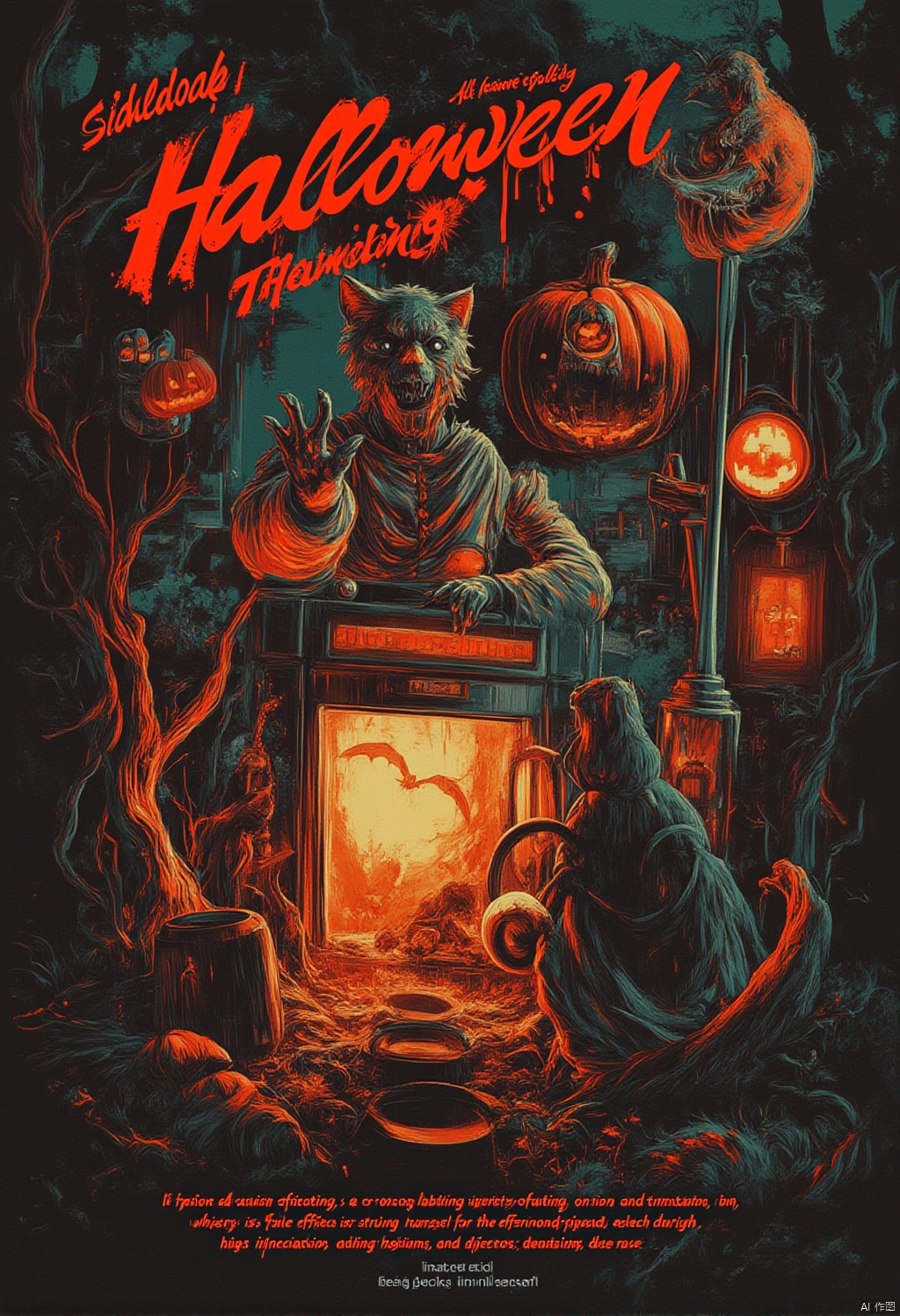 Halloween horror poster style,

