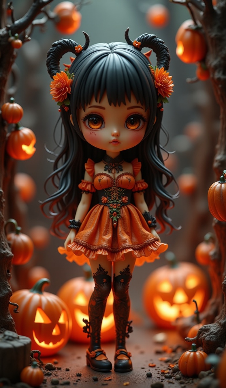 Super deformed,  bobblehead style figure diorama. A stunning photo embodying the Rococo-punk art style,  featuring a Cauca...