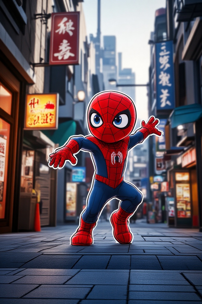 sticker-like,  a spiderman in the middle of a city on Tensor.Art