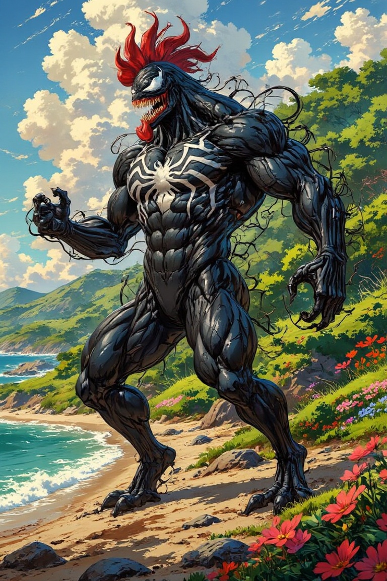 In this captivating anime-style illustration of ) twisted as a Venom Marvel. Hybrid as CHICKEN full chracter of chicken vi...
