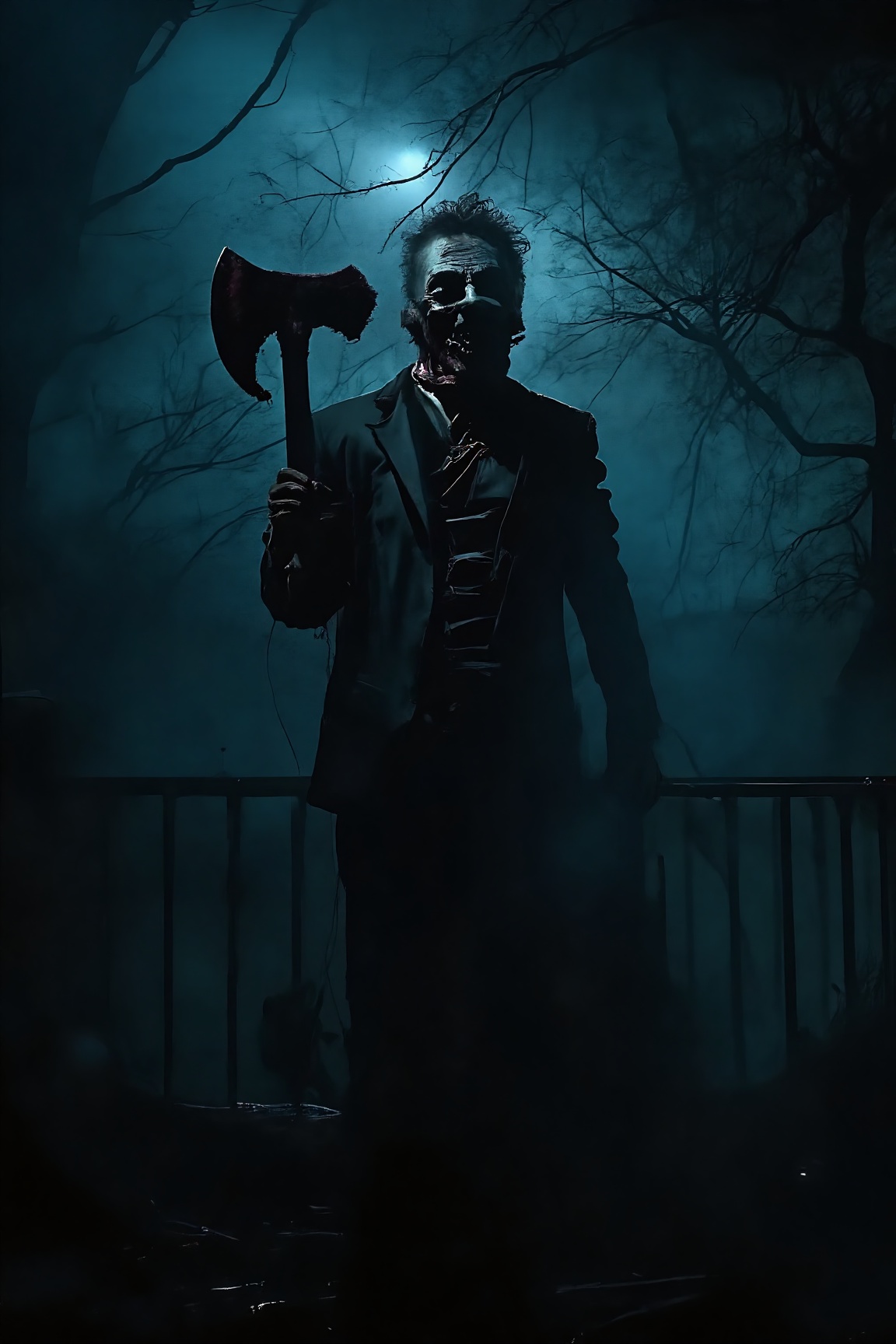 A man in the middle of the darkness wearing a dark suit,  his face is disfigured,  sharp teeth on Tensor.Art