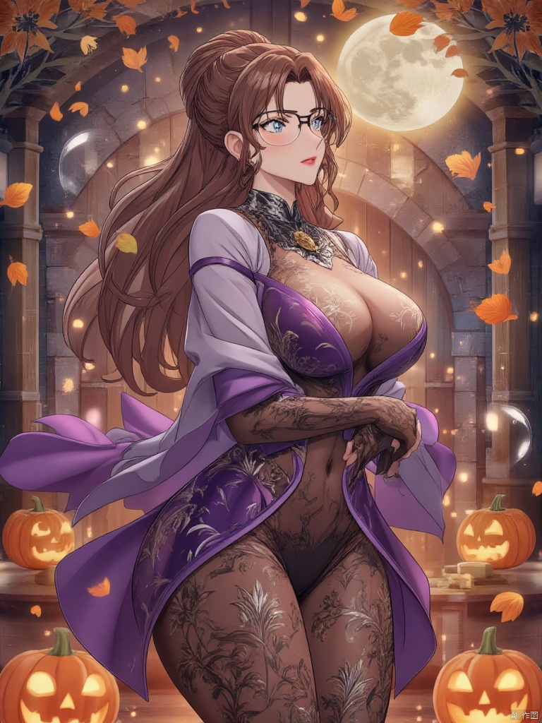 torino,  Create an enchanting anime-style illustration of a beautiful woman with brown hair,  dressed in an elaborate Hall...