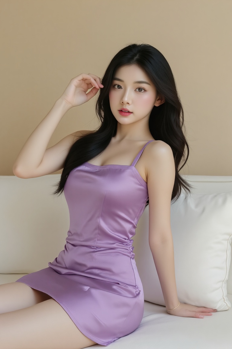 BeNhi,  A photo-realistic 16K image of a glamorous Korean woman in a purple,  shiny on Tensor.Art