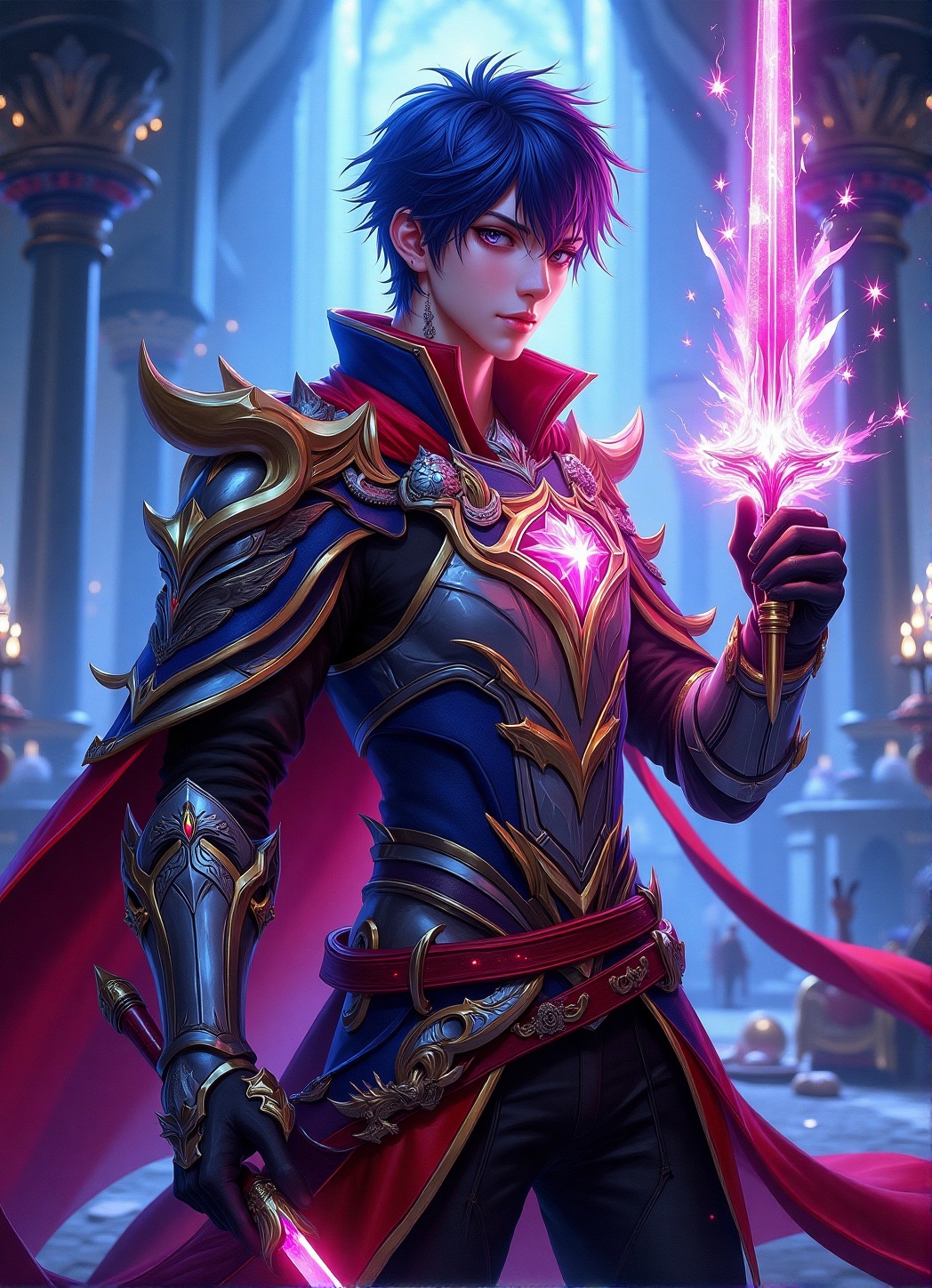 A high-quality hyperrealistic a guy with magic weapon,  magic armors,  FantasyRpGanime on Tensor.Art