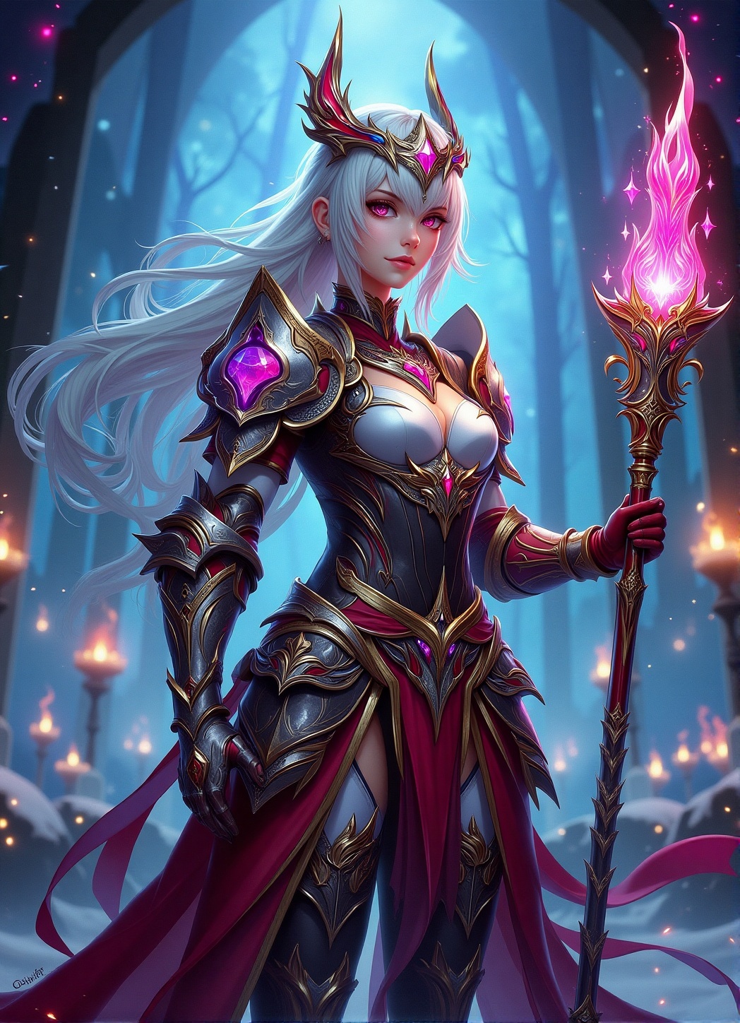 A high-quality hyperrealistic a princess with magic staff,  magic attire with half armors,  FantasyRpGanime on Tensor.Art