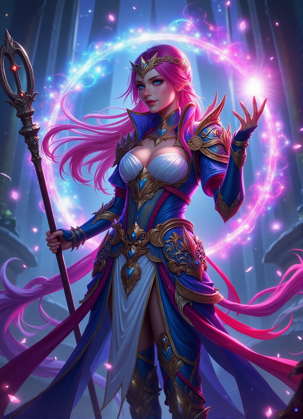 A high-quality hyperrealistic a princess with magic staff,  magic attire with half armors,  FantasyRpGanime on Tensor.Art