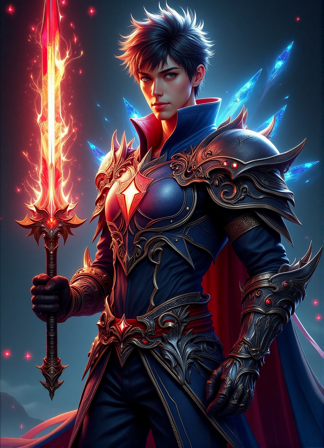 A high-quality hyperrealistic a guy with magic weapon,  magic armors,  FantasyRpGanime on Tensor.Art