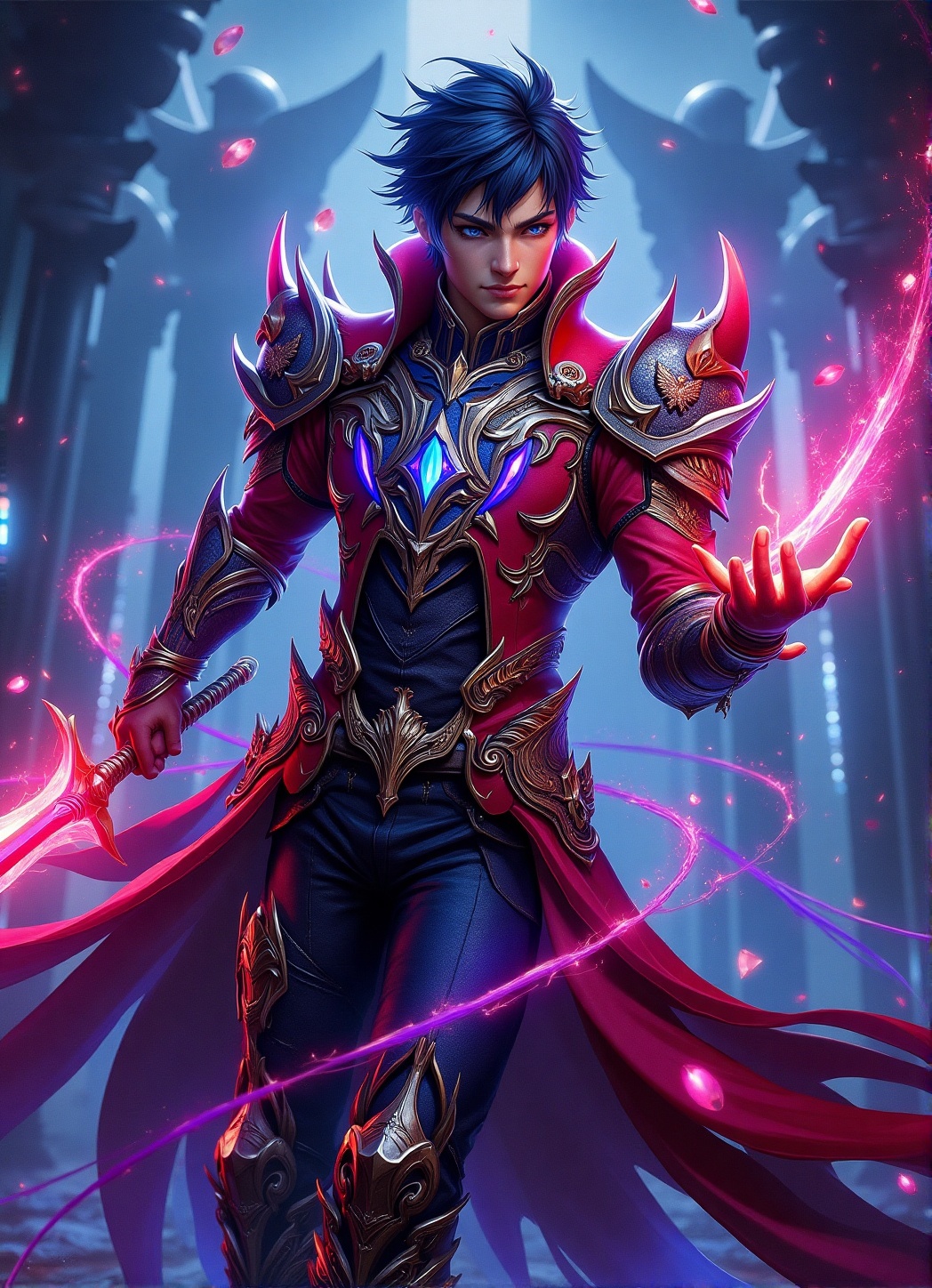 A high-quality hyperrealistic a guy with magic weapon,  magic armors,  FantasyRpGanime on Tensor.Art