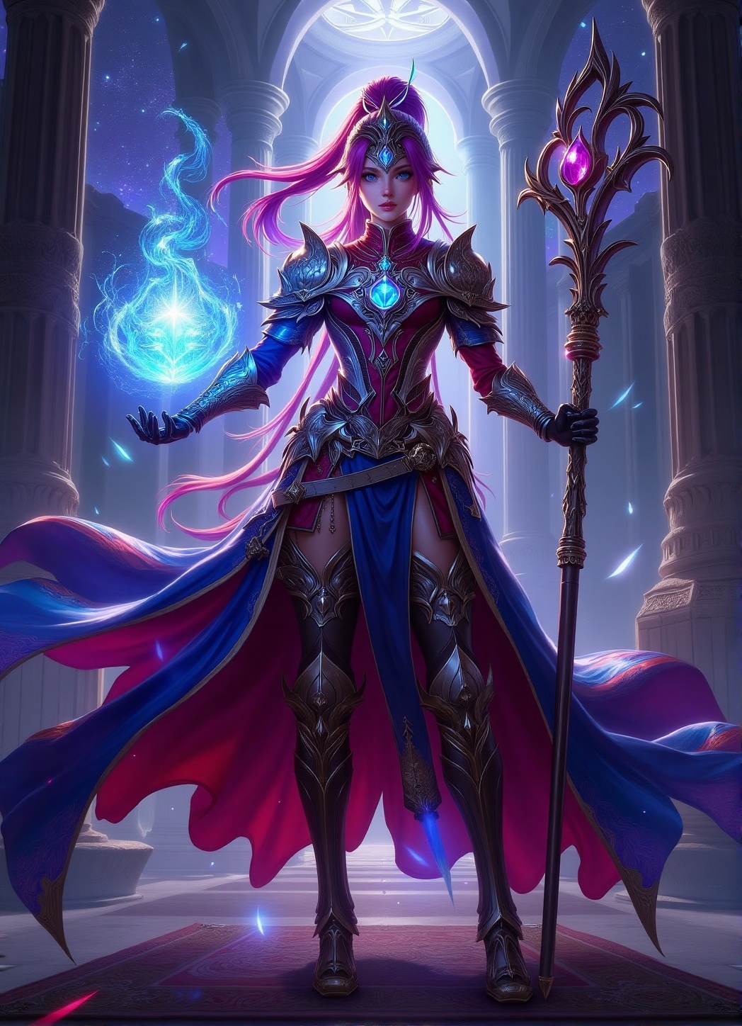 A high-quality hyperrealistic a princess with magic staff,  magic attire with half armors,  FantasyRpGanime on Tensor.Art