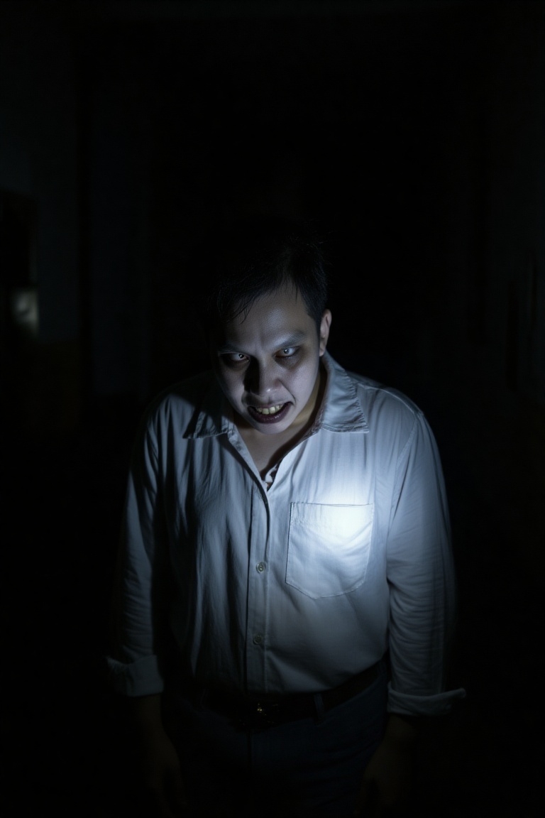 Vampire lit by flashlight,  crawl on the dark street on Tensor.Art