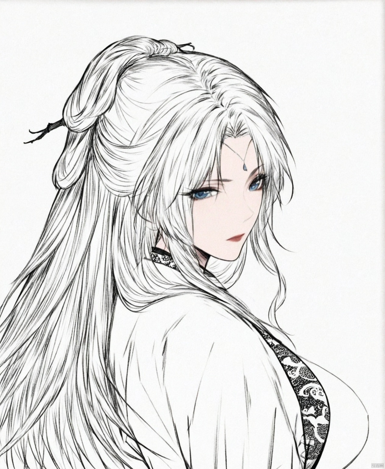 solo,highly detailed,(best quality),((masterpiece)),1girl,simple background,looking at viewer,long sleeves,updo,upper body,ge,hanfu,cx