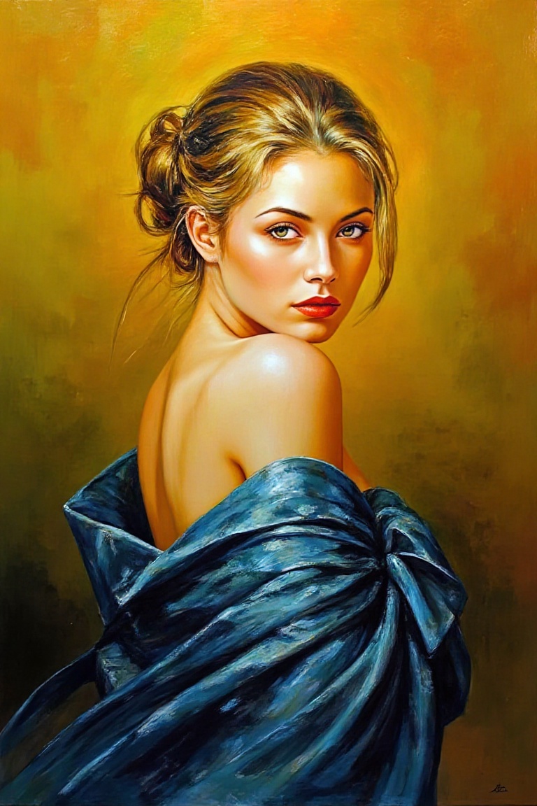 "In a Karol Bak style,  this fine art oil painting features a classically styled portrait,  using bold on Tensor.Art