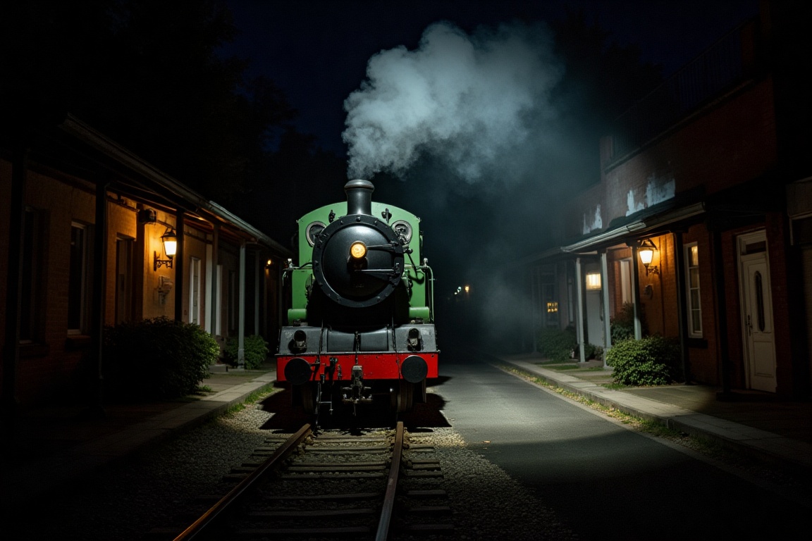 locomotive in the middle of the classic town lit by a spot light on Tensor.Art