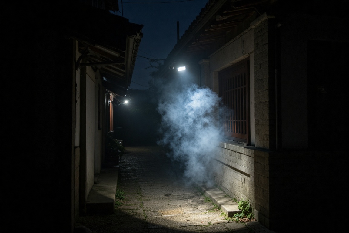 x50style lit by a spot light in the middle of the Korean ancient town,  smokes,  SPOT on Tensor.Art