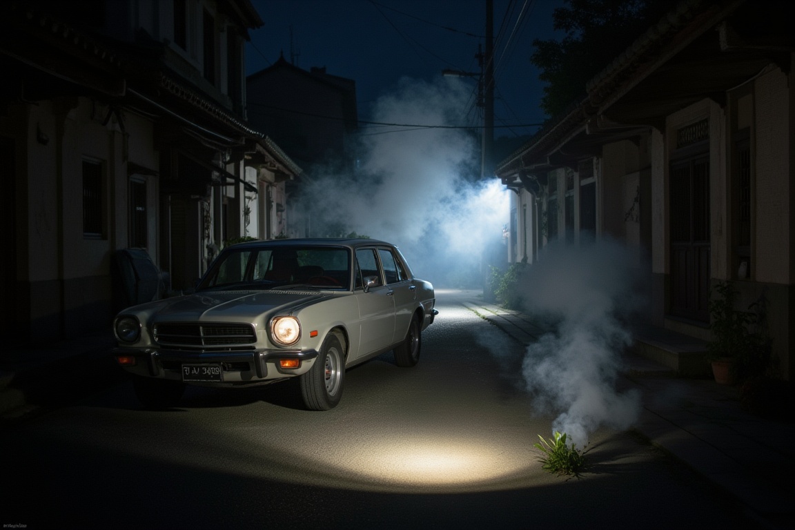 x50style car lit by a spot light in the middle of the Korean ancient town,  smokes,  SPOT on Tensor.Art