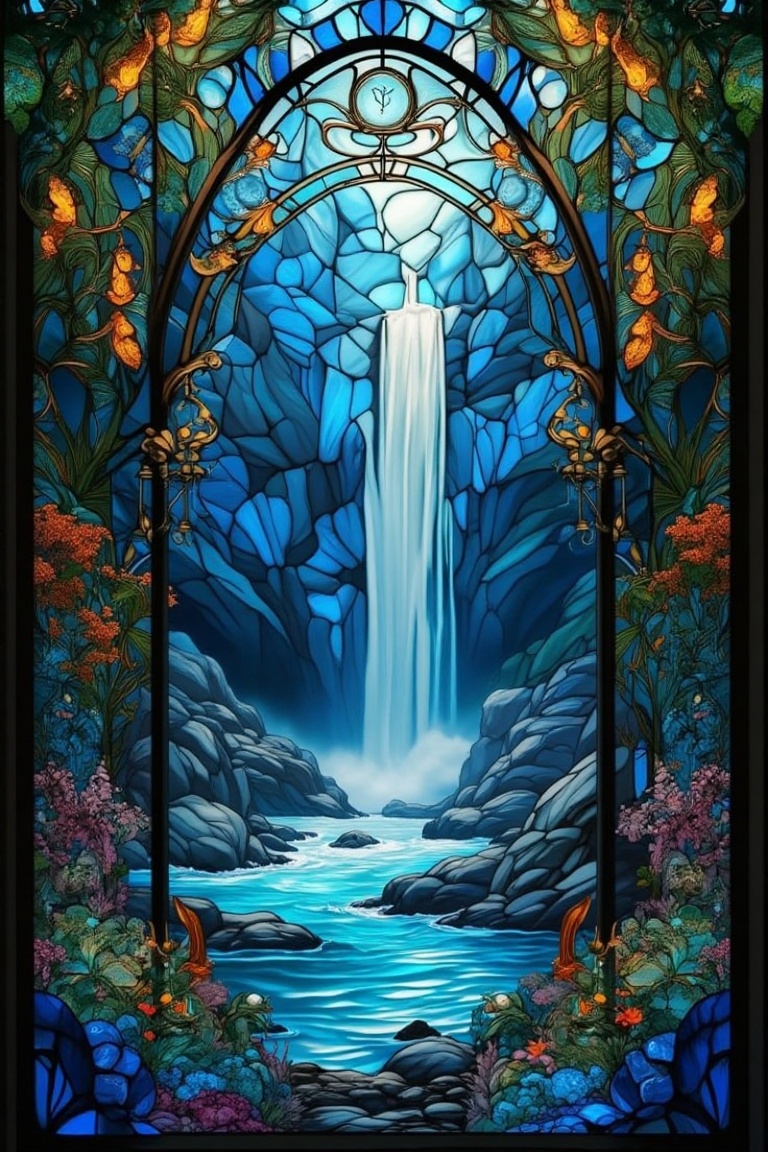 stained glass waterfall on Tensor.Art