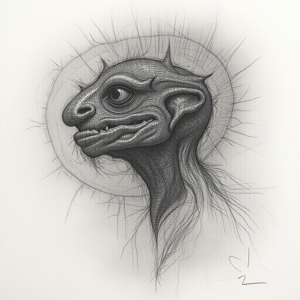 charcoal drawing strange creature by Pam Hawkes,  drawing art style,  expressive lines on Tensor.Art