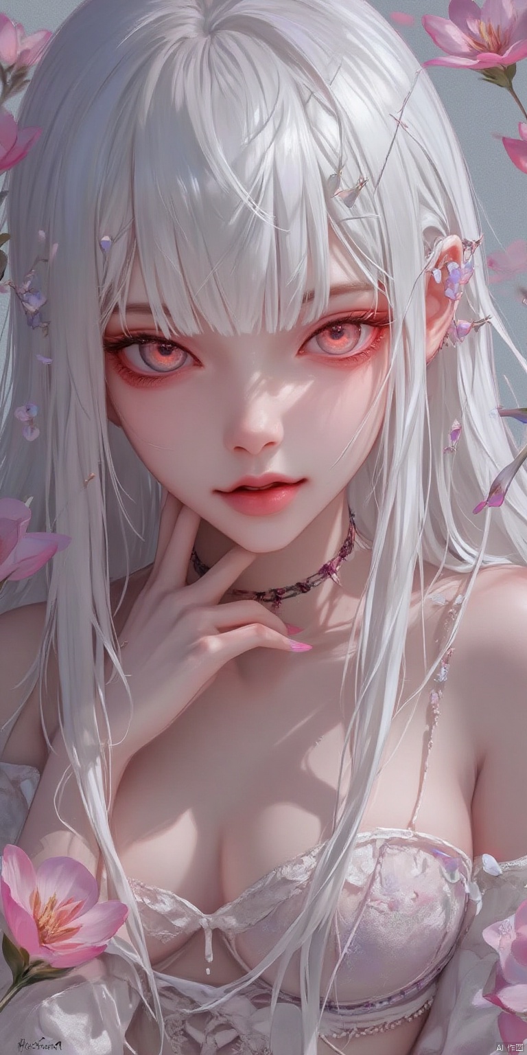 XIESHI(White hair)
Masterpiece: 1.2), best quality, high resolution, uniform 8k wallpaper, (Illustration: 1), perfect lighting, very detailed CG, fine Detail, Very detailed, soft lighting and Shadows, soft and striking lighting, Film Texture: 1.2, (Skin pores: 1.2), (Detailed Skin texture: 1), (Solo: 1.5)), detailed face, (Perspective: 1.1), hazy, low-key: 1.1, Depth of field,
(8k, RAW photo, best quality, Masterpiece: 1.2), (Realistic, realistic: 1.4), (Very detailed CG unified 8k wallpaper), (Detailed face: 1.4), (Beautiful detailed eyes: 1.2), 1 girl, white hair, pink lips, very delicate skin, shiny skin, fair skin, bright eyes, with the feeling of first love