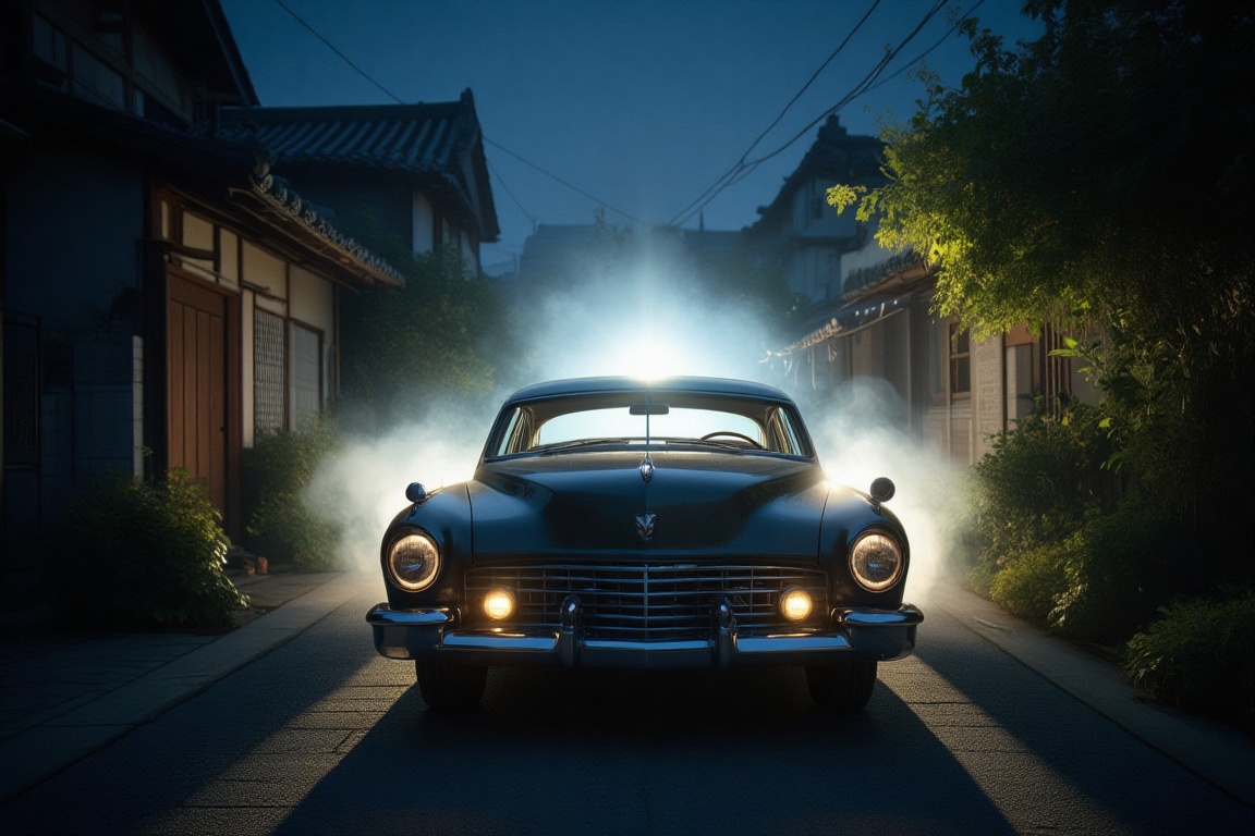 x50style car lit by a spot light in the middle of the Korean ancient town,  smokes,  SPOT on Tensor.Art
