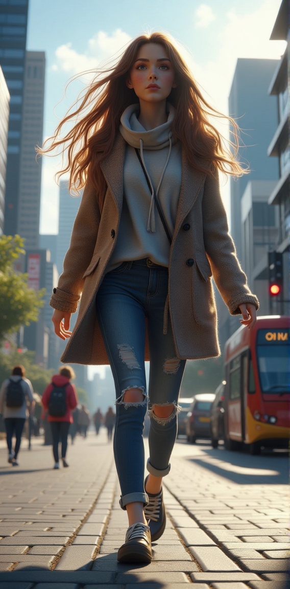 a realistic girl,  portrait walking,  city on Tensor.Art