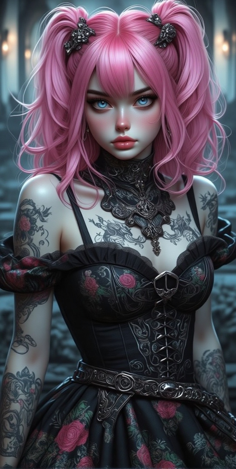 beautiful woman,  hair ornaments 、piercings、tattoo、godo_punk,  1 girl in on Tensor.Art