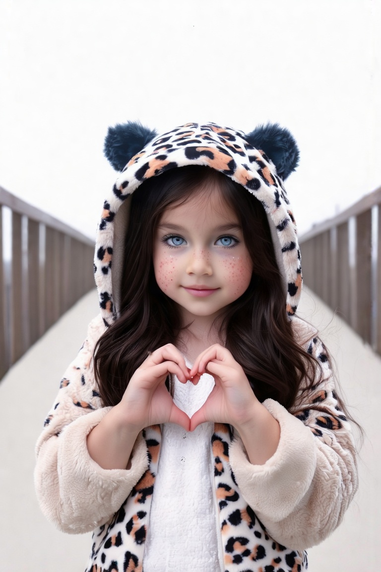 A young girl with dark hair framing her heart-shaped face,  gray eyes sparkling like moonlight on a foggy night,  and a sc...