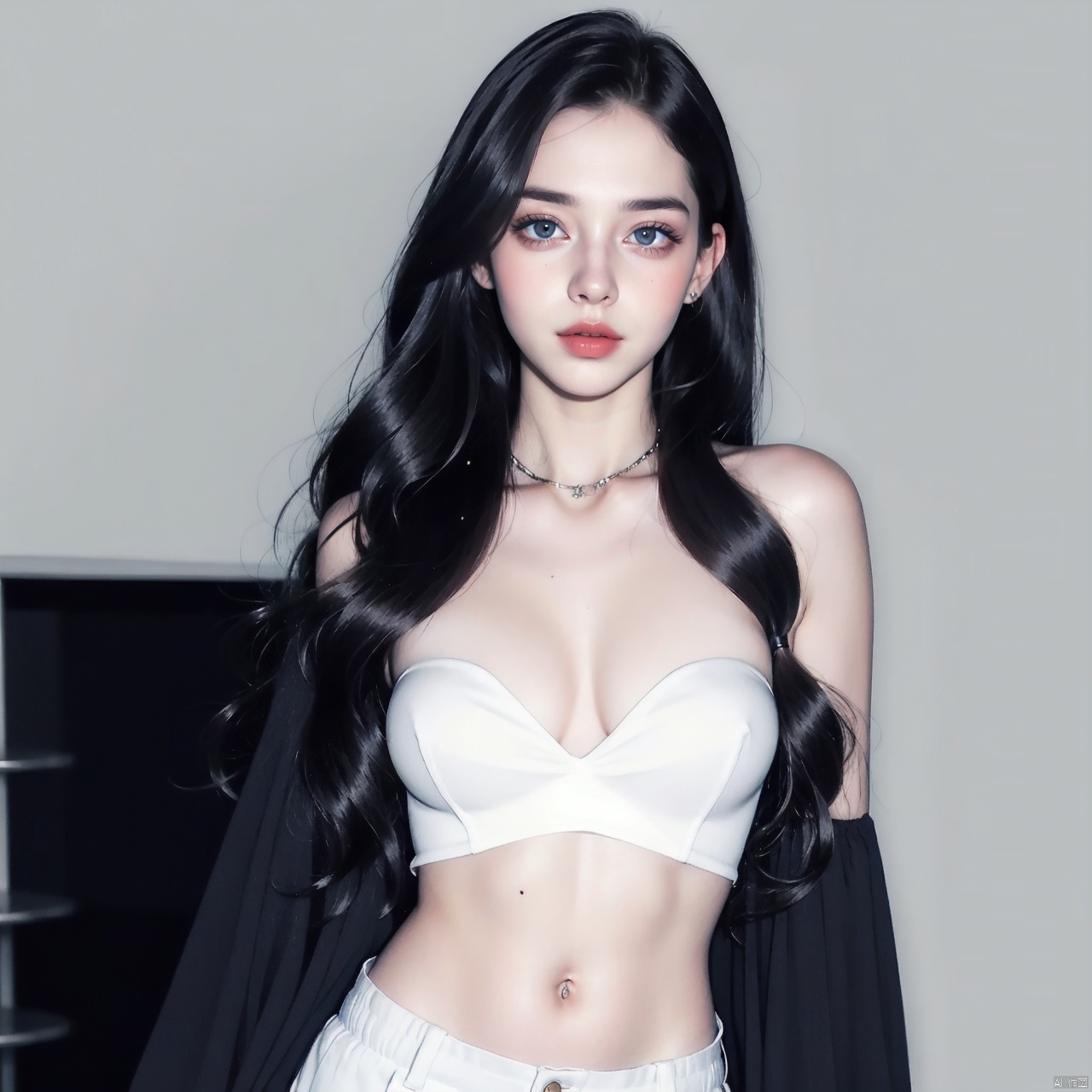  1 girl, cool, single, long hair, 

, chest halter, strapless, mole
