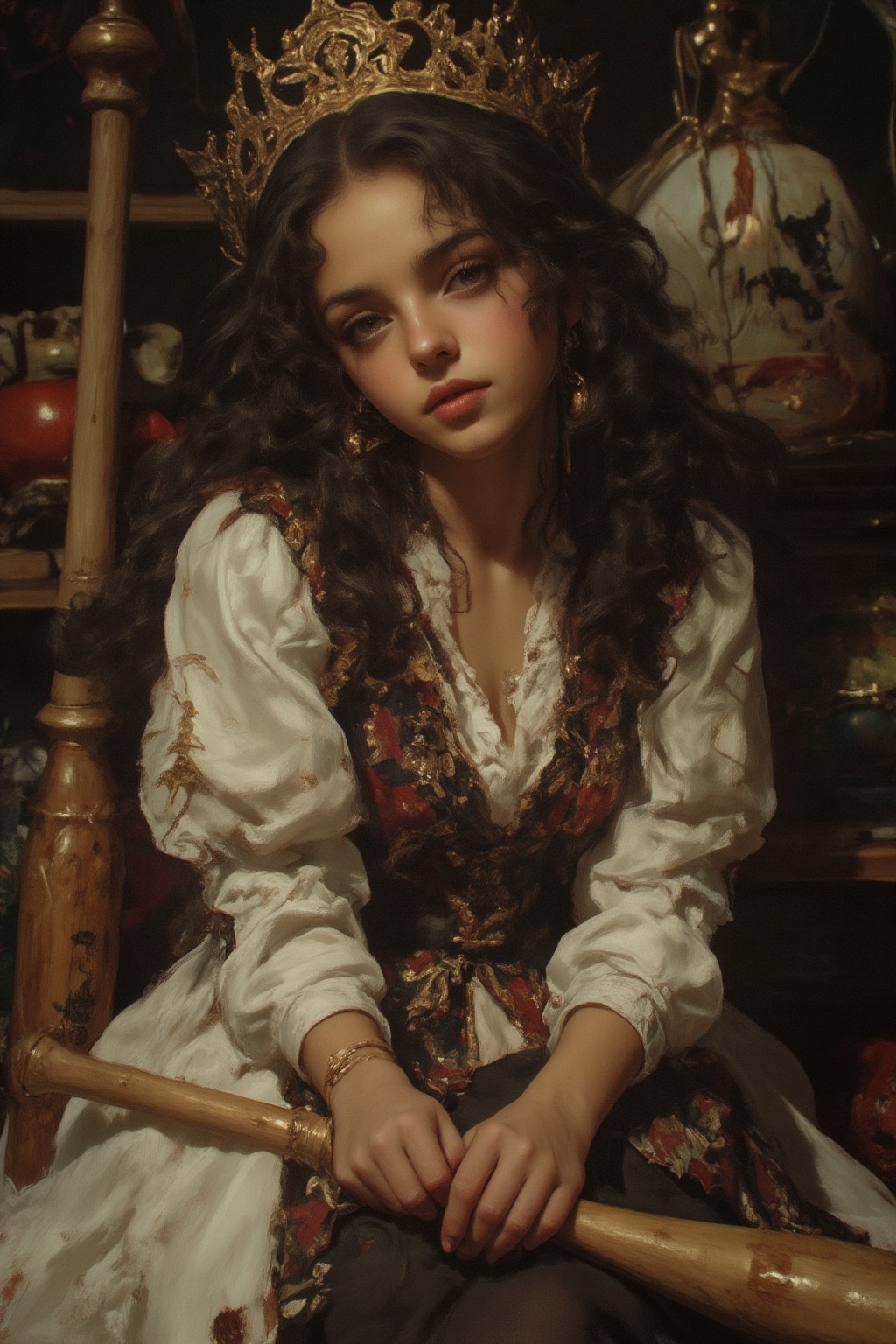 1girl,  halley queen,  sitting on Tensor.Art