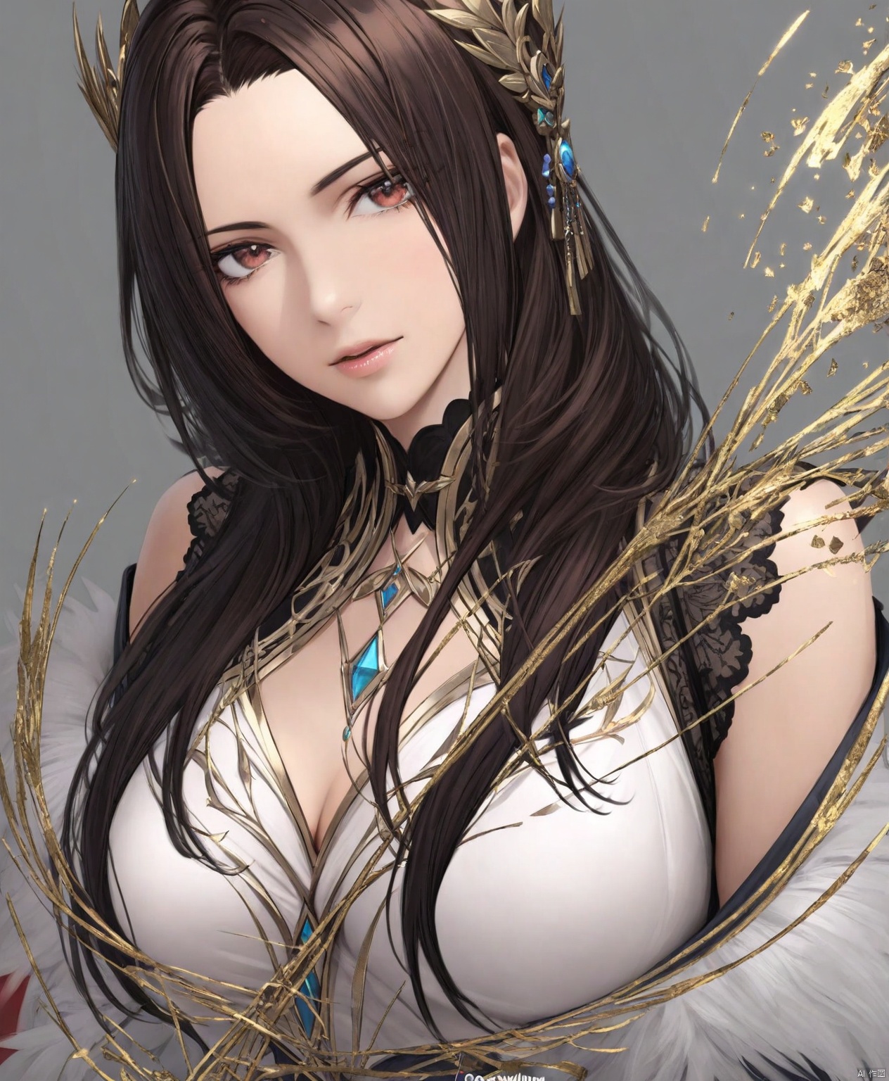 solo,highly detailed,(best quality),((masterpiece)),1girl,simple background,looking at viewer,upper body,goatwillow