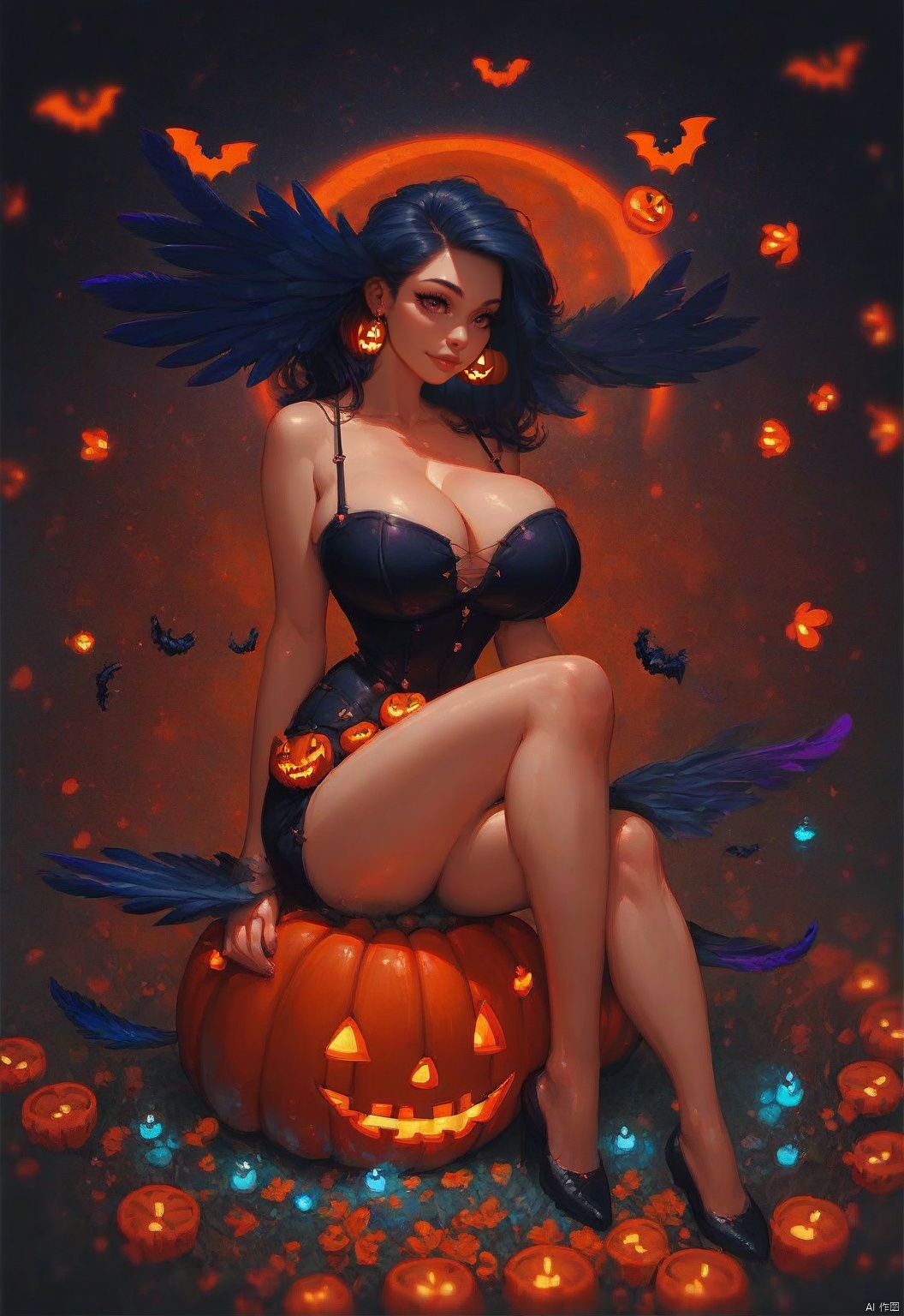 A serene 8K photo of a girl (GG),  ((lots of galaxy+halloween color feathers):1.3),  orange tone color on Tensor.Art