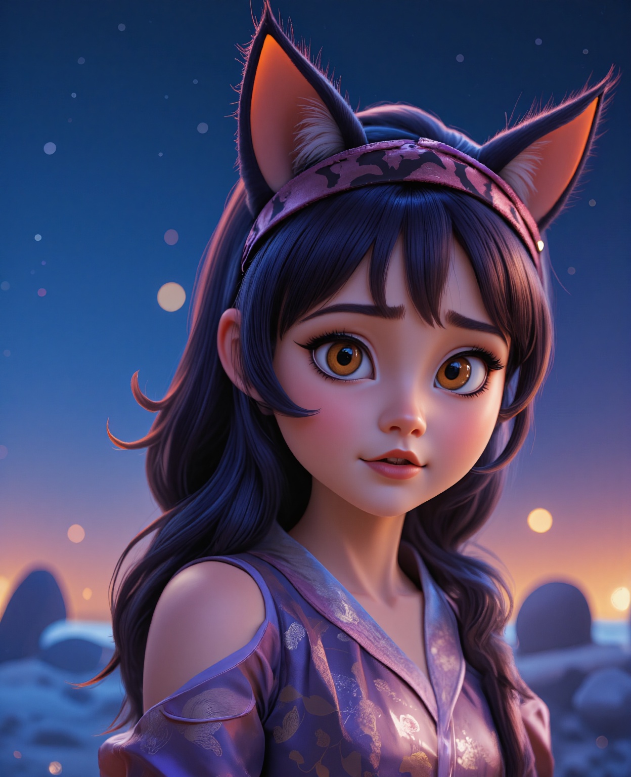 Anime cat ear girl in kimono clothes with cat ears,  shoulder looking,  anime drawing by Yang J on Tensor.Art