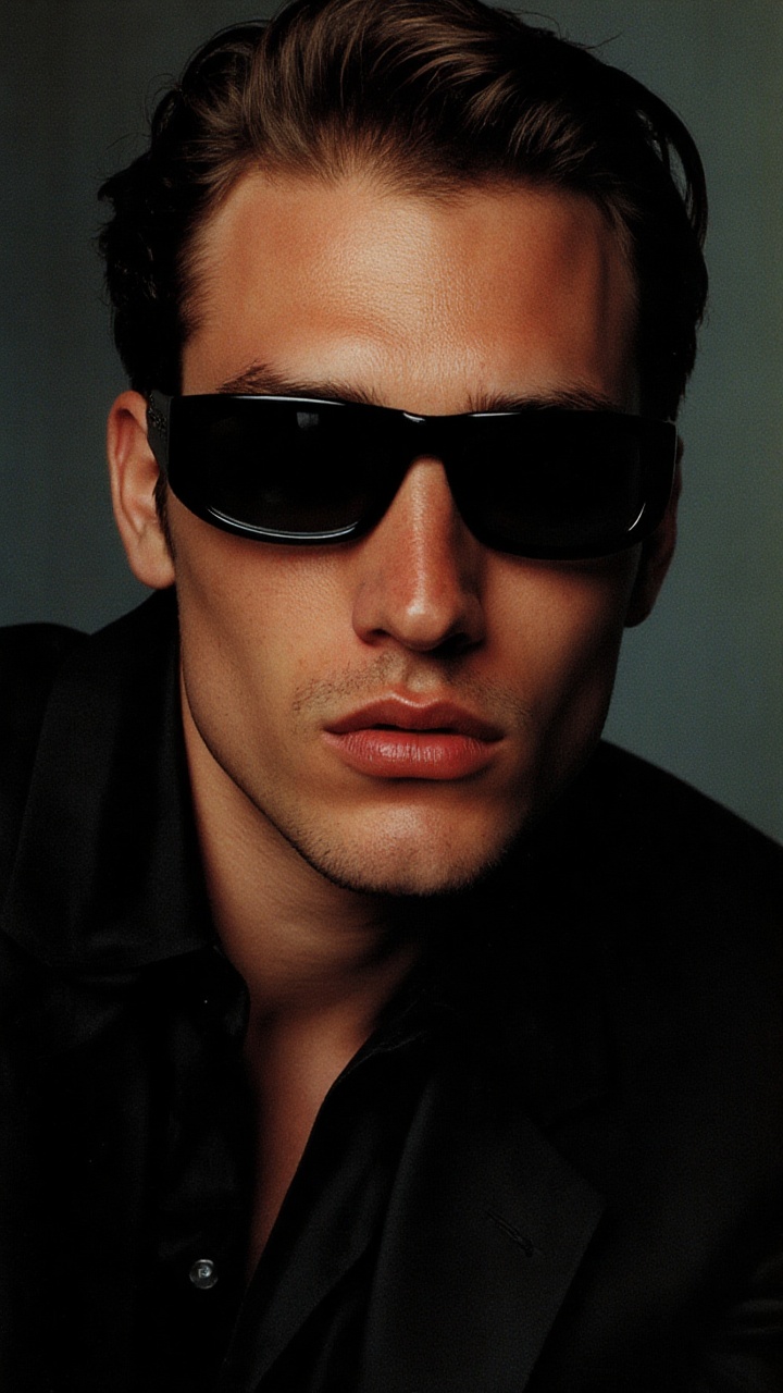 a photorealistic image of a male model inspired by luxury fashion campaigns,  such as those by Versace or Gucci. The model...