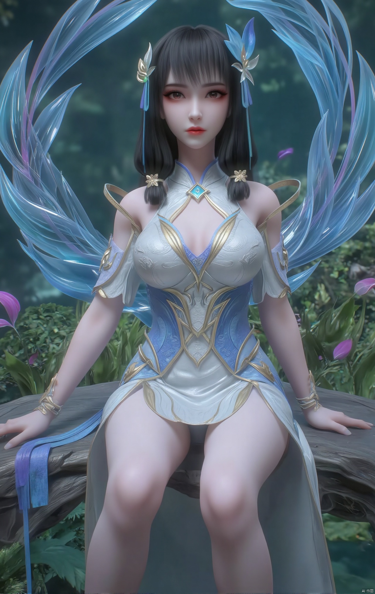  masterpiece,1girl,black hair,(Sitting by the lotus pond in the garden:1.3),(short dress:1.39),black eyes,beautiful face,short sleeves,holding flower,looking at viewer,(huge breasts:2.79),(full breasts:1.99),Xzhaoliner,Xyaoxi,Xsulingyun,XyunluoX,Xhenrendadi,Xlannuo