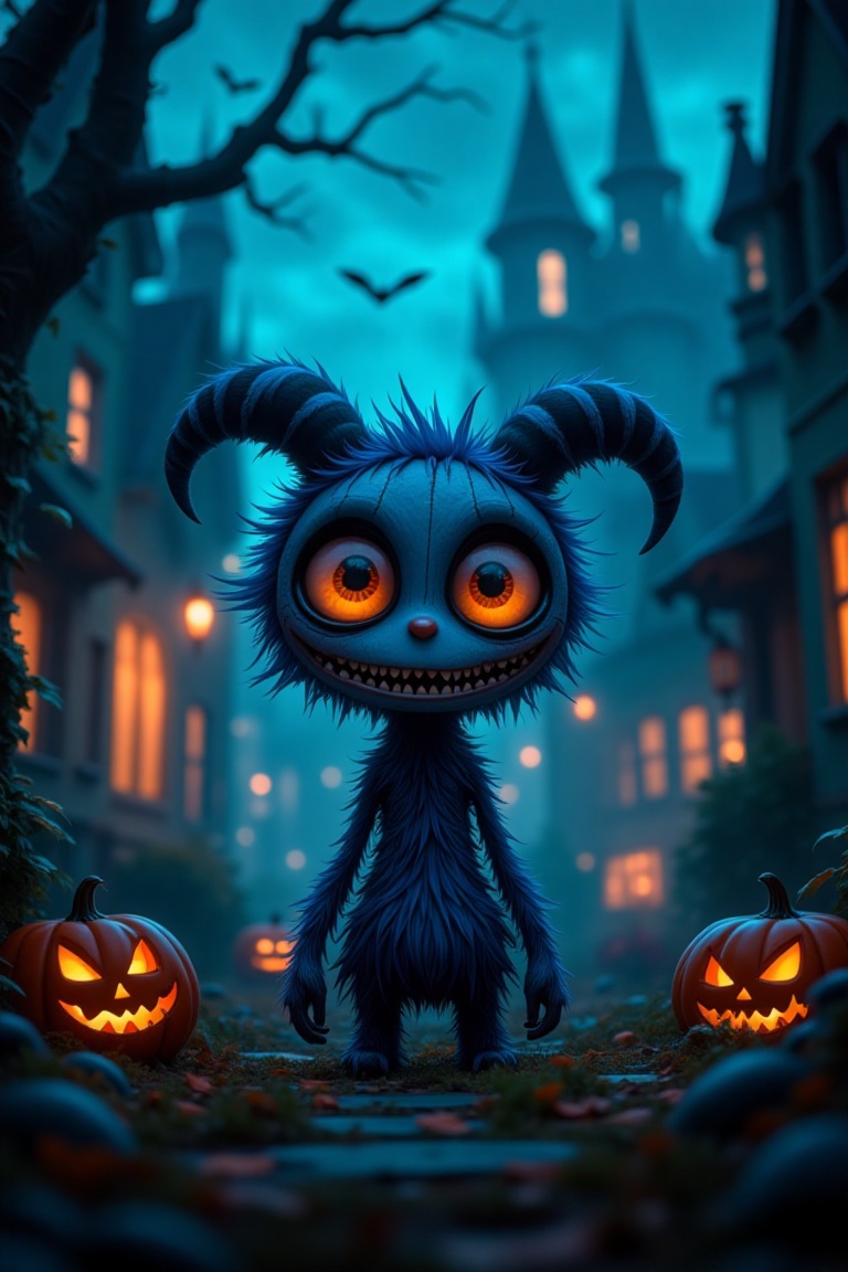  blue little monster in halloween night