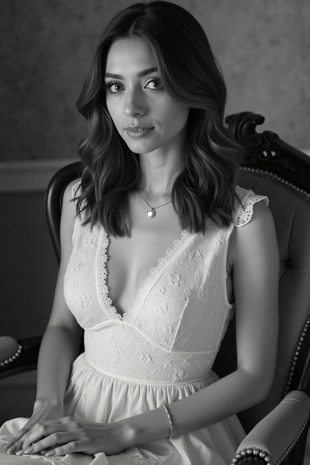 A photo of a woman with wavy,  shoulder-length hair and a soft,  serene expression on Tensor.Art