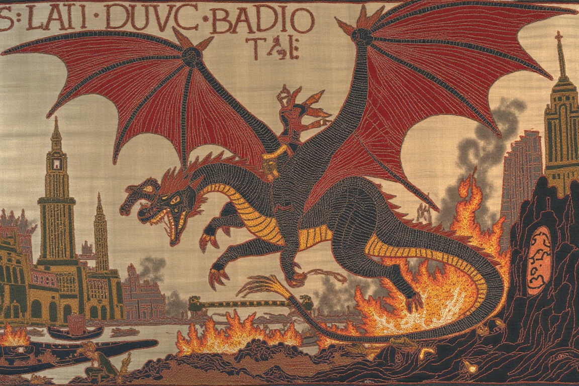 A huge dragon rampaging through New York,  burning buildings,  destruction on Tensor.Art